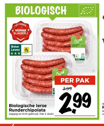 Vomar Voordeelmarkt Biologische lerse Runderchipolata per pak aanbieding