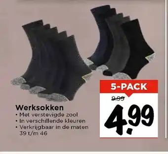 Vomar Voordeelmarkt Werksokken 5-pack 39 t/m 46 aanbieding