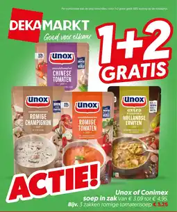 Dekamarkt Unox of Conimex soep in zak aanbieding