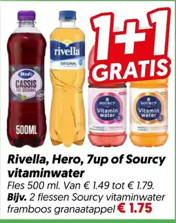 Dekamarkt Rivella, Hero, 7up of Sourcy vitaminwater aanbieding