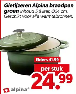 Dekamarkt Gietijzeren Alpina braadpan groen aanbieding