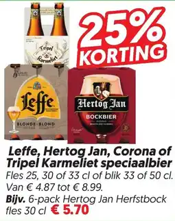 Dekamarkt Leffe, Hertog Jan, Corona of Tripel Karmeliet speciaalbier aanbieding