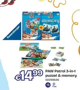 Dreamland Ravensburger PAW Patrol 3-in-1 puzzel & memory aanbieding