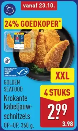 ALDI Golden Seafood Krokanter kabeljauwschnitzels aanbieding