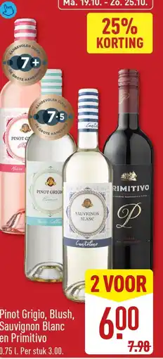 ALDI Pinot Grigio, Blush, Sauvignon Blanc en Primitivo aanbieding