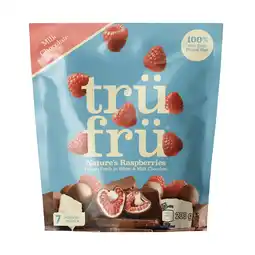 PLUS Trüfrü Milk & White Chocolate raspberry aanbieding