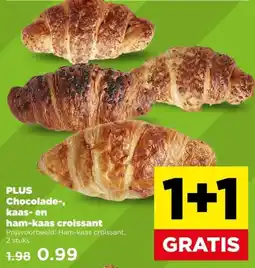 PLUS PLUS Chocolade-, kaas- en ham-kaas croissant aanbieding