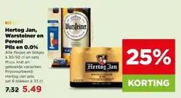 PLUS Hertog Jan, Warsteiner en Peroni Pils en 0.0% aanbieding