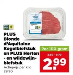 PLUS PLUS Blonde d'Aquitaine Kogelbiefstuk en PLUS Herten- en wildzwijnbiefstuk aanbieding