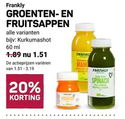 Ekoplaza Frankly groenten- en fruitsappen aanbieding