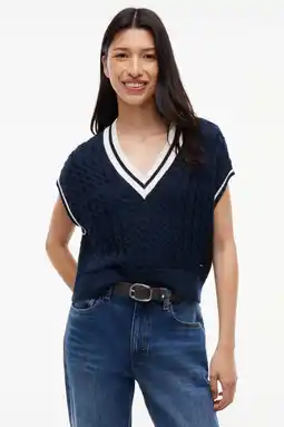 Wehkamp Tommy Jeans gebreide top met kabels - marineblauw aanbieding