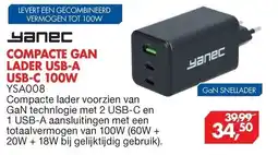 Vobis yanec compacte gan lader usb-a usb-c 100w ysa008 aanbieding