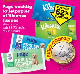 Coop Page vochtig toiletpapier of Kleenex tissues aanbieding