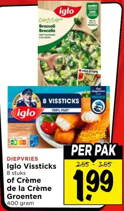 Vomar Voordeelmarkt Iglo Vissticks of Crème de la Crème Groenten aanbieding