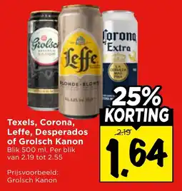 Vomar Voordeelmarkt Texels, Corona, Leffe, Desperados of Grolsch Kanon aanbieding