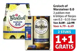 Hoogvliet Grolsch of Warsteiner 0.0 aanbieding