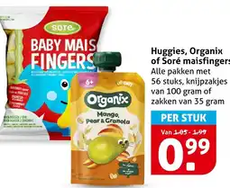 Hoogvliet Huggies Organix of Soré maisfingers aanbieding