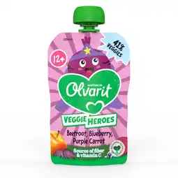 Dekamarkt Olvarit Veggies 12+ maanden biet-bosbes-paarse wortel aanbieding