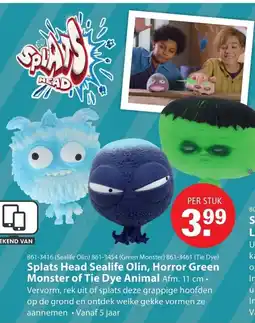 Marskramer Splats Head Sealife Olin, Horror Green Monster of Tie Dye Animal aanbieding