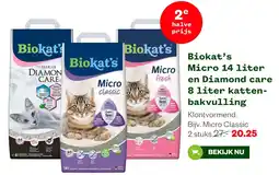 Welkoop Biokat's Micro 14 liter en Diamond care 8 liter kattenbakvulling aanbieding