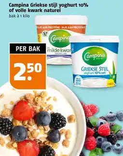 Poiesz Campina Griekse stijl yoghurt 10% of volle kwark naturel aanbieding