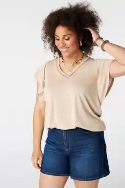 Wehkamp MS Mode broderie top met glitters Plus Size - zand aanbieding