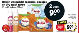 Kruidvat Robijn wasmiddel capsules, doekjes en dry wash spray aanbieding