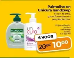 Trekpleister Palmolive en Unicura handzeep aanbieding