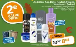 Trekpleister Andrélon, Axe, Dove, Neutral, Rexona, Vaseline en Zwitsal aanbieding