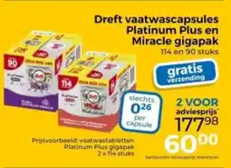 Trekpleister Dreft vaatwascapsules platinum plus en Miracle gigapak aanbieding