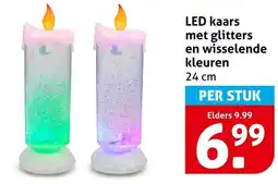 Hoogvliet LED kaars met glitters en wisselende kleuren aanbieding