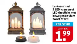 Hoogvliet Lantaarn met3 LED kaarsen of LED theelicht met bewegende vlam zwart of wit aanbieding