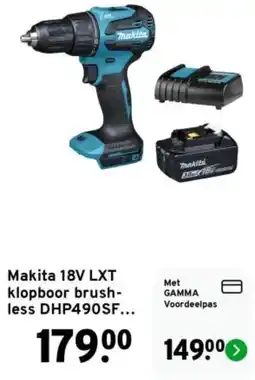 GAMMA Makita 18V LXT klopboor brushless DHP490SF aanbieding