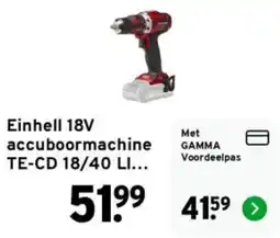 GAMMA Einhell accuboormachine TE-CD 18/40 LI... aanbieding