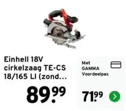 GAMMA Einhell cirkelzaag TE-CS 18/165 LI aanbieding