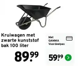 GAMMA Kruiwagen met zwarte kunststof bak 100 liter aanbieding