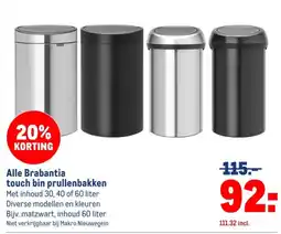 Makro Brabantia touch bin prullenbakken aanbieding