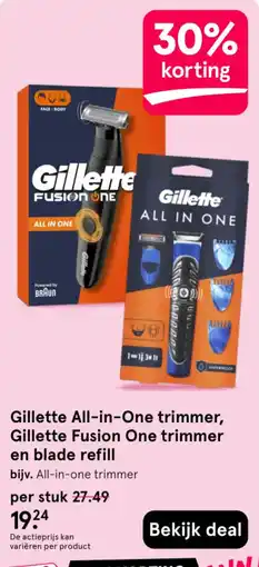 Etos Gillette All-in-One trimmer, Gillette Fusion One trimmer en blade refill aanbieding