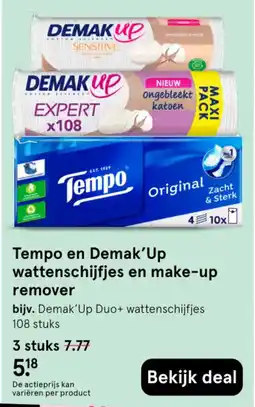 Etos Tempo en Demak'Up wattenschijfjes en make-up remover aanbieding