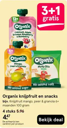 Etos Organix knijpfruit en snacks aanbieding
