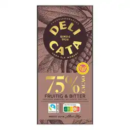 Albert Heijn Delicata Reep 75% cacao fruitig & bitter aanbieding