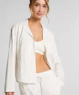 Hunkemoller Hunkemöller Jacquard Pyjamashirt met Lange Mouwen Blauw aanbieding
