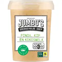 Jumbo Jumbo's Goedgevulde Soep Pinda, Kip en Kokosmelk 500 g aanbieding
