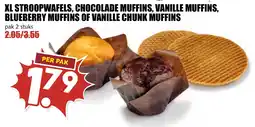 De Boerenschuur xl stroopwafels, chocolade muffins, vanille muffins, blueberry muffins of vanille chunk muffins aanbieding
