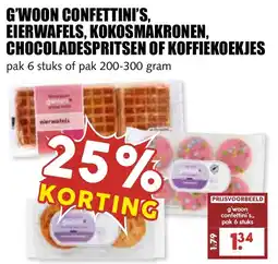 De Boerenschuur g'woon confettini's, eierwafels, kokosmakronen, chocoladespritsen of koffiekoekjes aanbieding