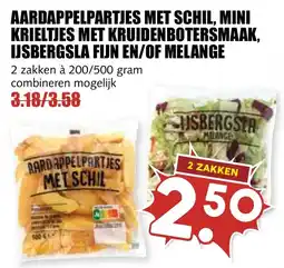 De Boerenschuur aardappelpartjes met schil, mini krieltjes met kruidenbotersmaak, ijsbergsla fijn en/of melange aanbieding