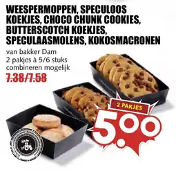 De Boerenschuur bakker Dam weespermoppens, speculoos koekjes, choco chunk cookies, butterscotch koekjes, speculaasmolens, kokosmacronen aanbieding