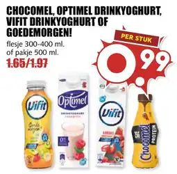 De Boerenschuur chocomel, optimel drinkyoghurt, vifit drinkyoghurt of goedemorgen! aanbieding