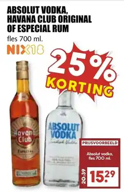 De Boerenschuur Absolut Vodka, Havana Club Original of Especial Rum aanbieding