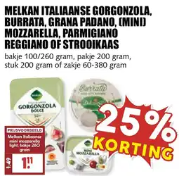 De Boerenschuur Melkan italiaanse gorgonzola, burrata, grana padano, mini mozzarella, parmigiano reggiano of strooikaas aanbieding